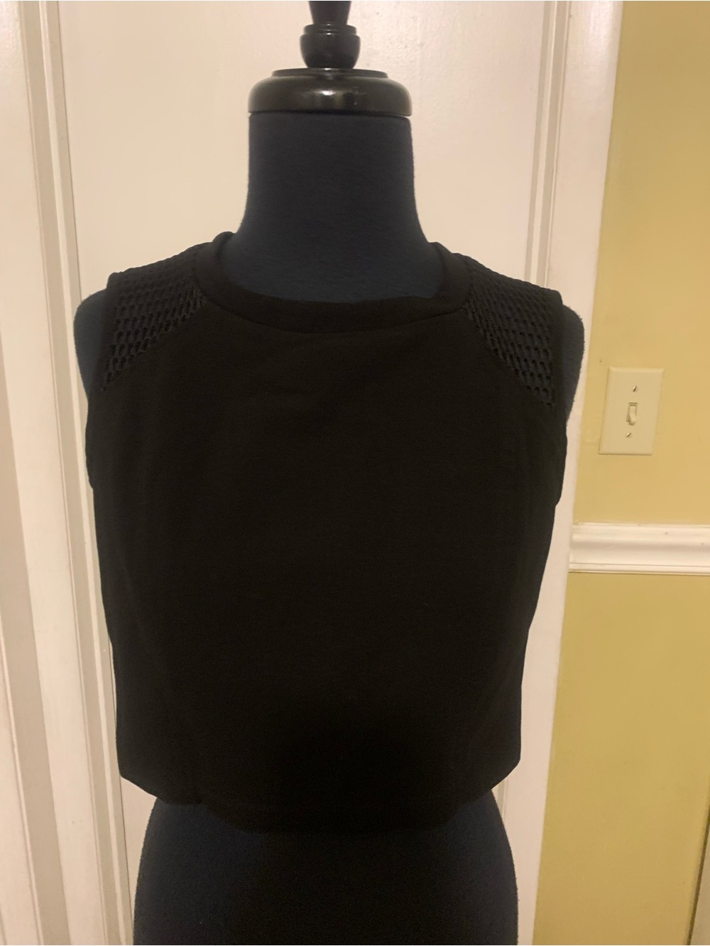 Forever 21 Black  Cropped Knit Tank with Mesh Shoulder Detail